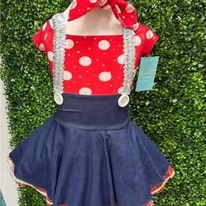 Sparkling Red Polka Dot and Navy Kids Dance Costume